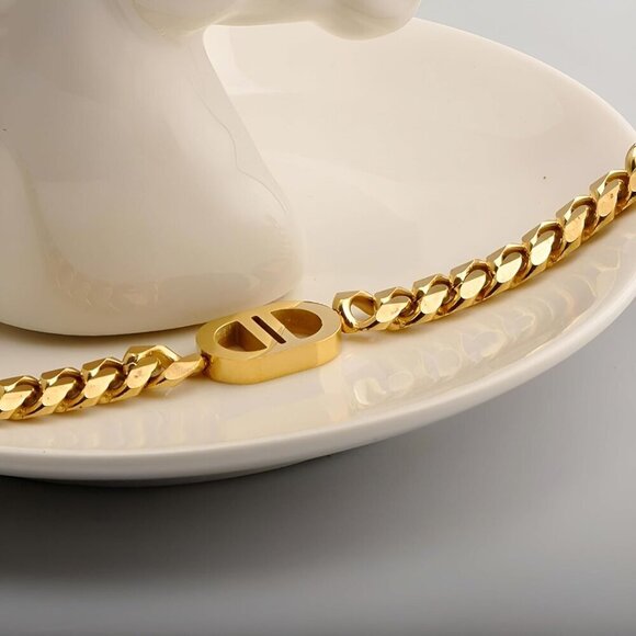 Letter Necklace Stainless Steel Gold Chunky Cuban Chain Choker Gift for Women - Picture 3 of 5